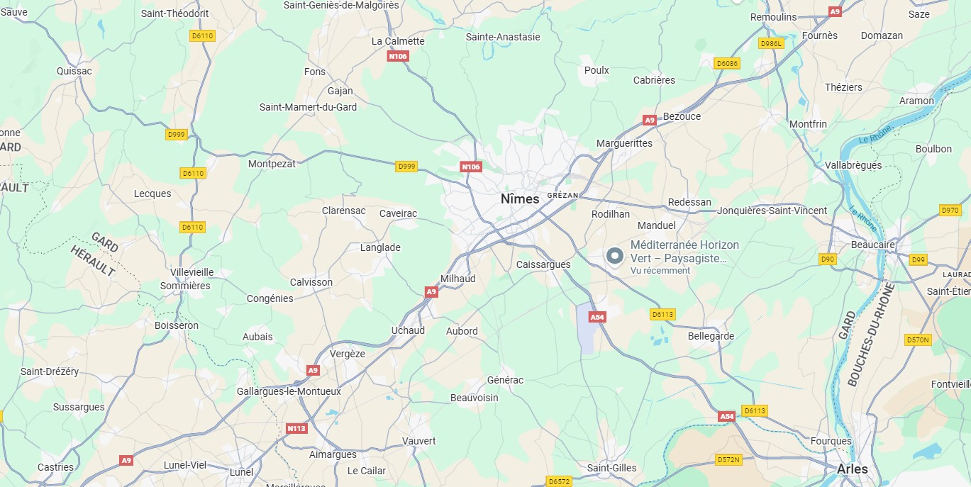Zone d'intervention de Méditerranée Horizon Vert : Paysagiste Nîmes & Alentours